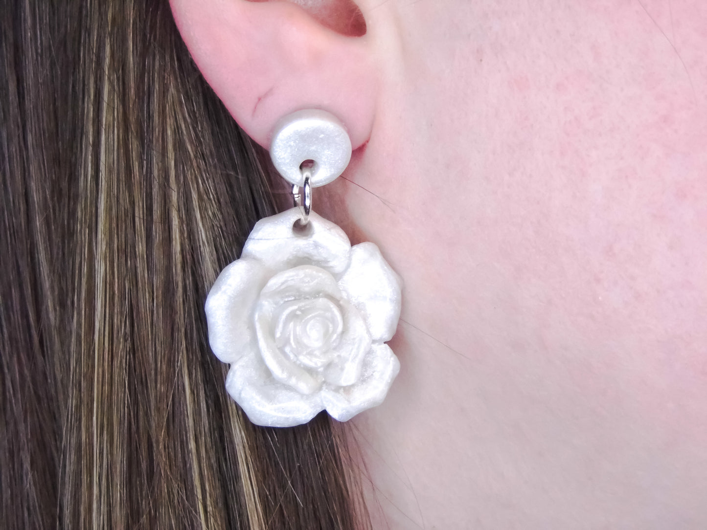 White Blooming Flower Dangle Earrings